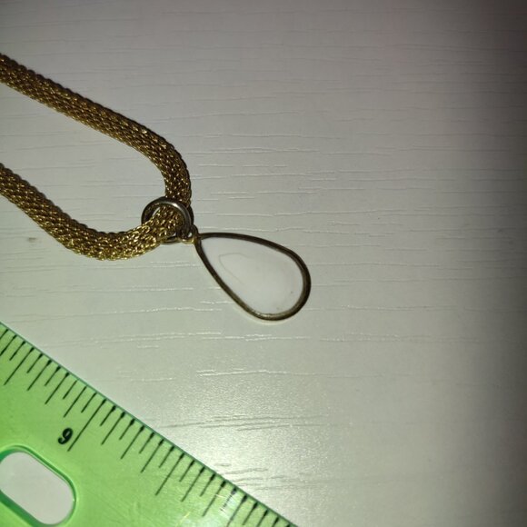 Golden Necklace with White Teardrop Pendant Vintage Jewelry Base of the Neck - Picture 3 of 8